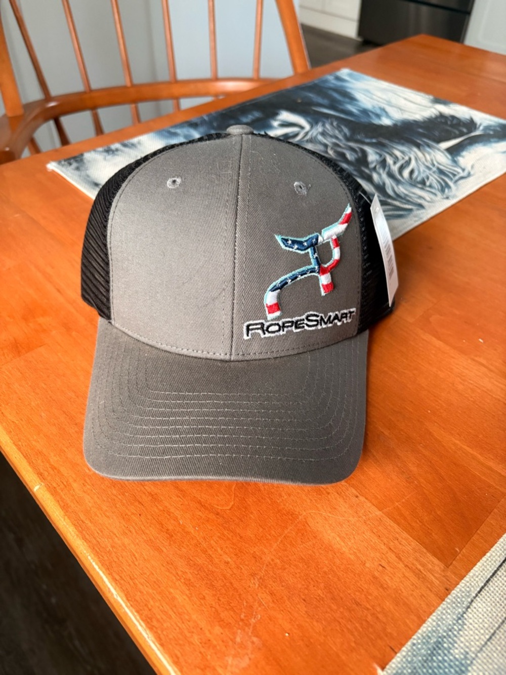 RopeSmart Trucker Hat in Gray and Black with Flag Logo